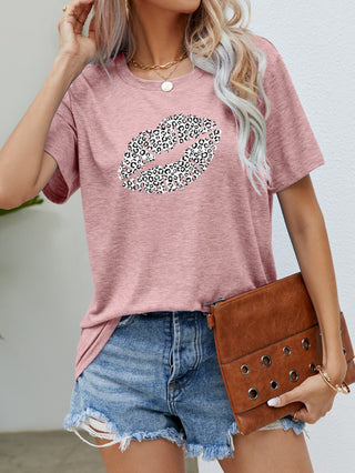 Leopard Lip Graphic Round Neck Tee