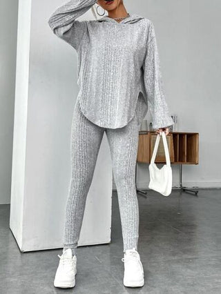 Round Neck Dropped Shoulder Hoodie and Pants Set